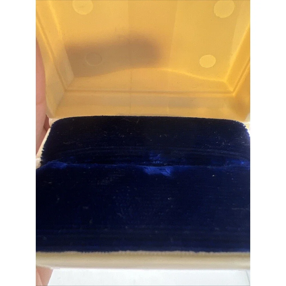 Vintage Art Deco Celluloid Ring Presentation Box Blue Velvet interior Ornate